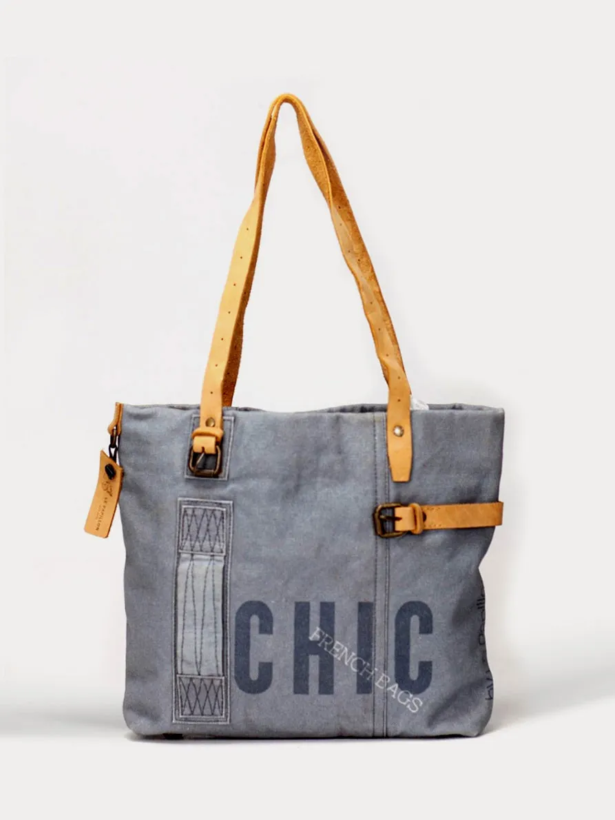 Chic Blue Canvas  Handbag