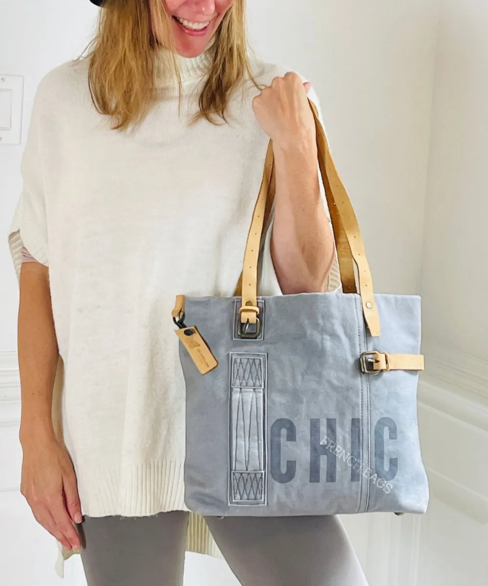 Chic Blue Canvas  Handbag