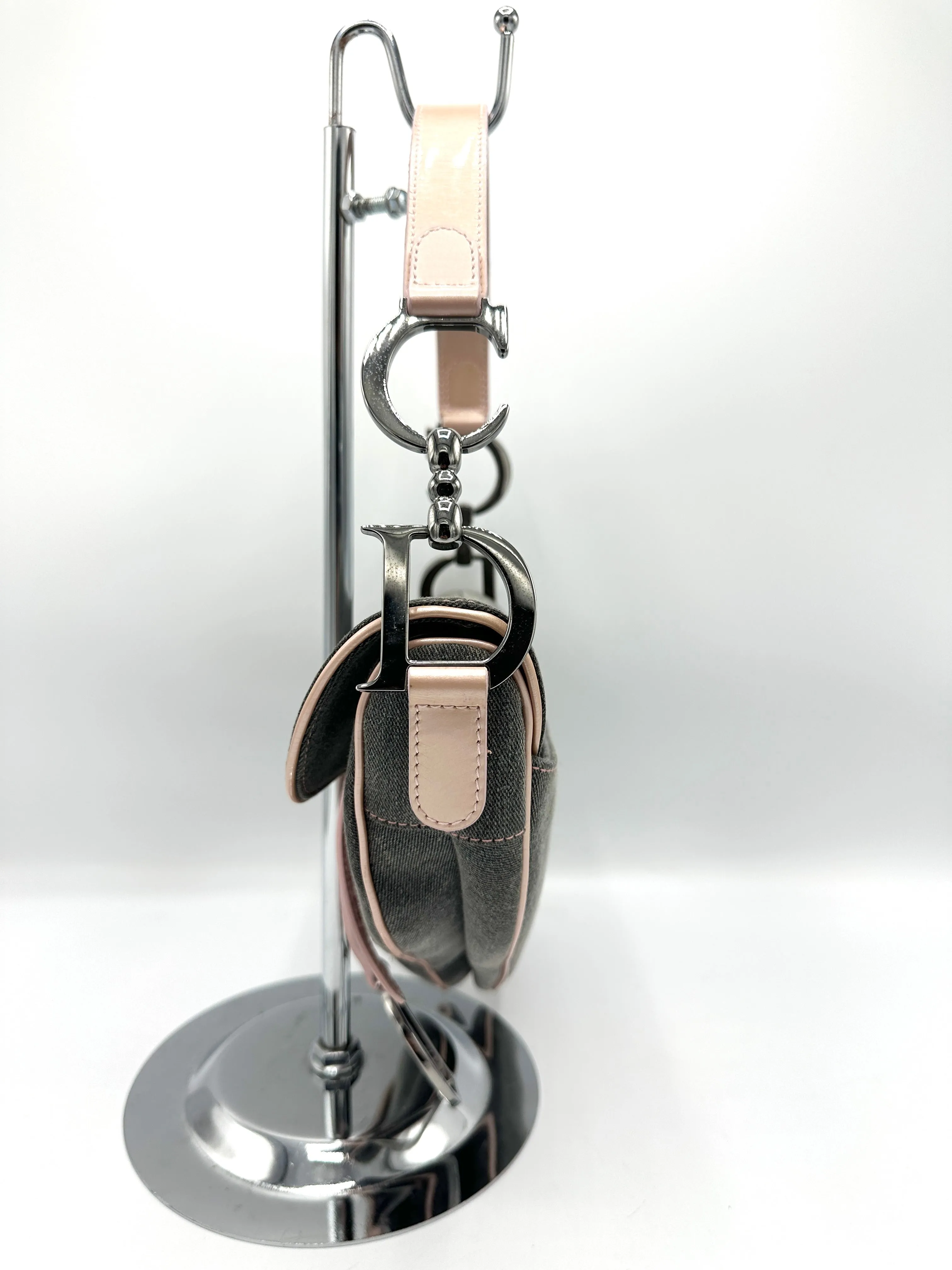 Christian  Denim Pink Leather Trimmed Saddle Bag