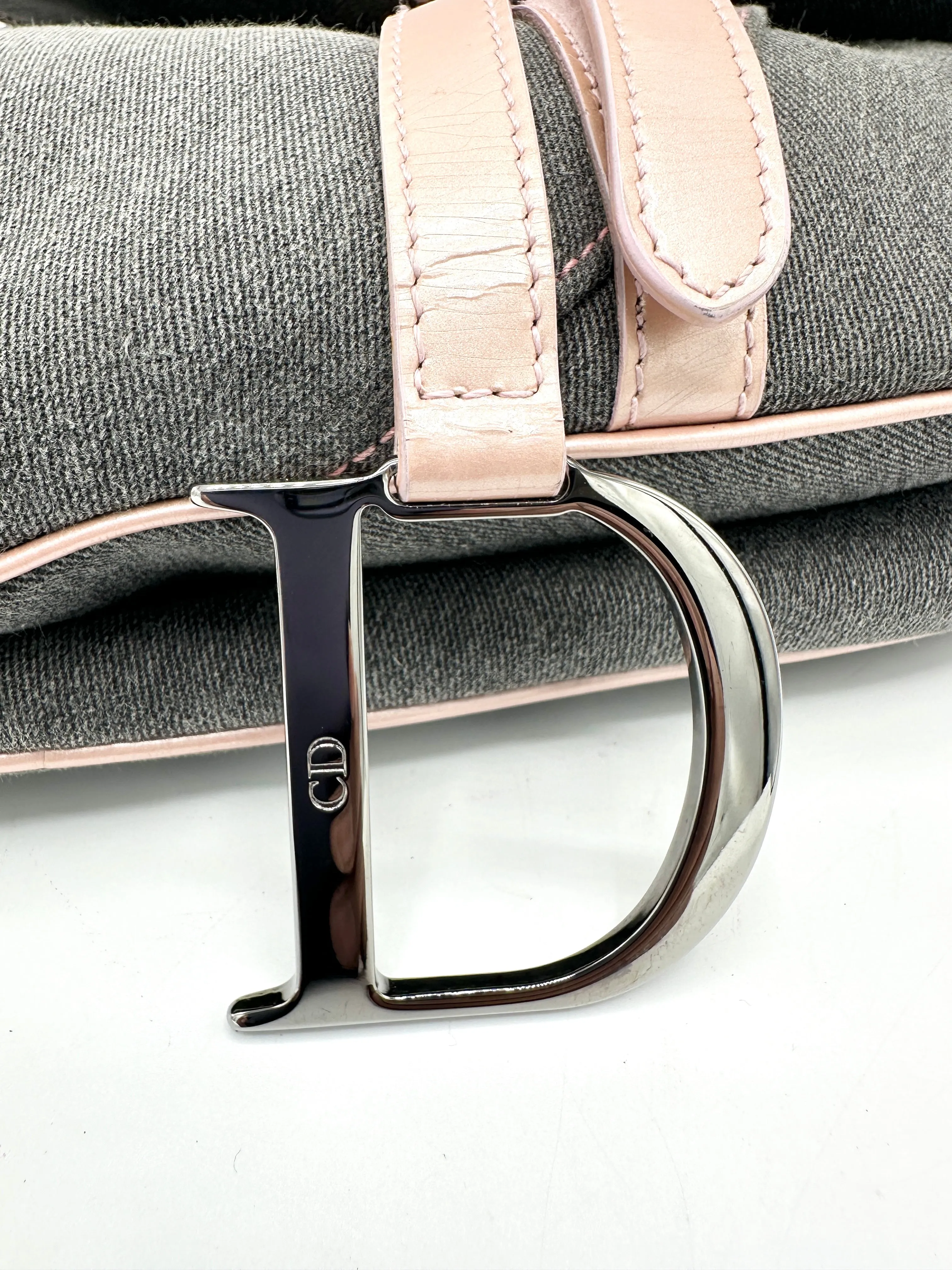 Christian  Denim Pink Leather Trimmed Saddle Bag