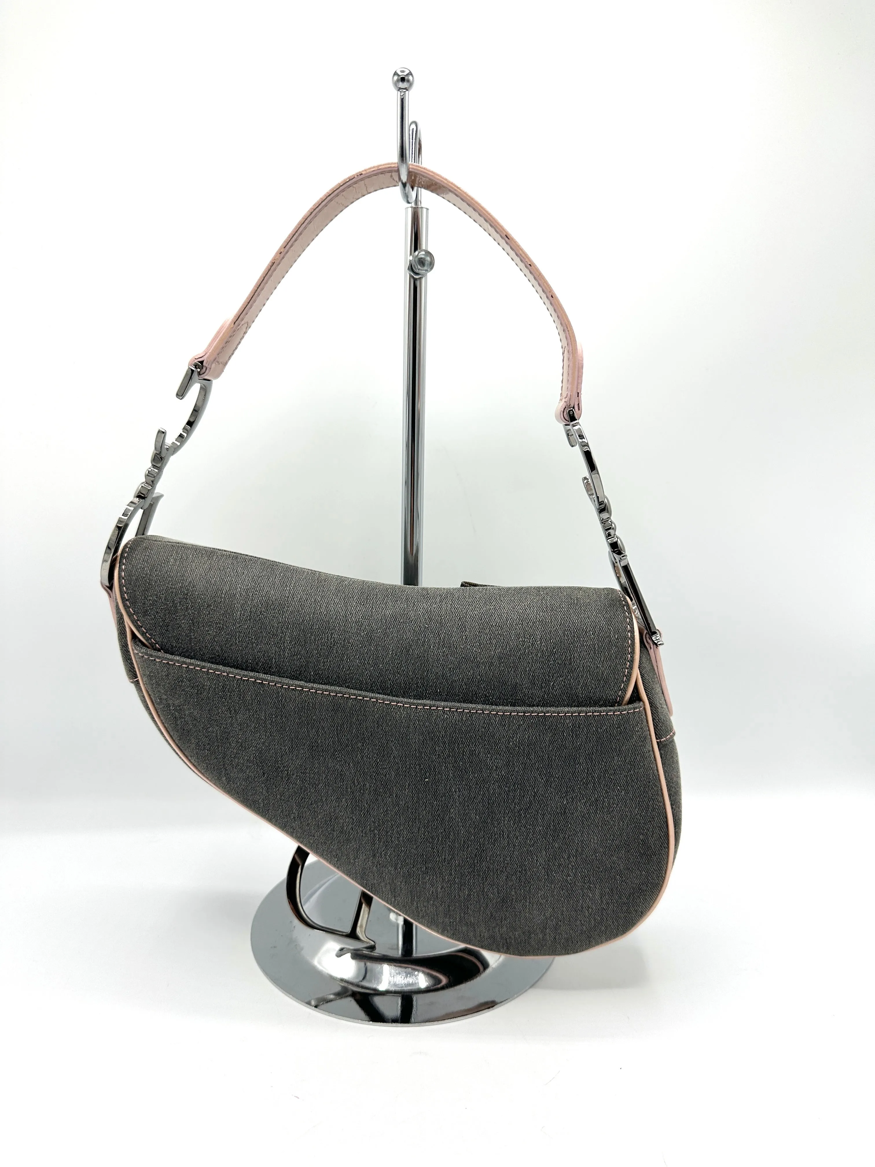 Christian  Denim Pink Leather Trimmed Saddle Bag