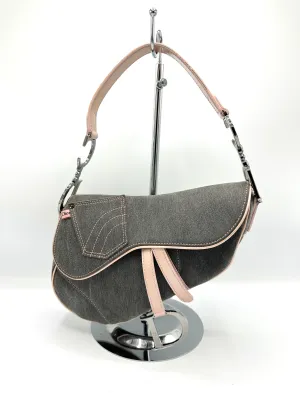 Christian  Denim Pink Leather Trimmed Saddle Bag