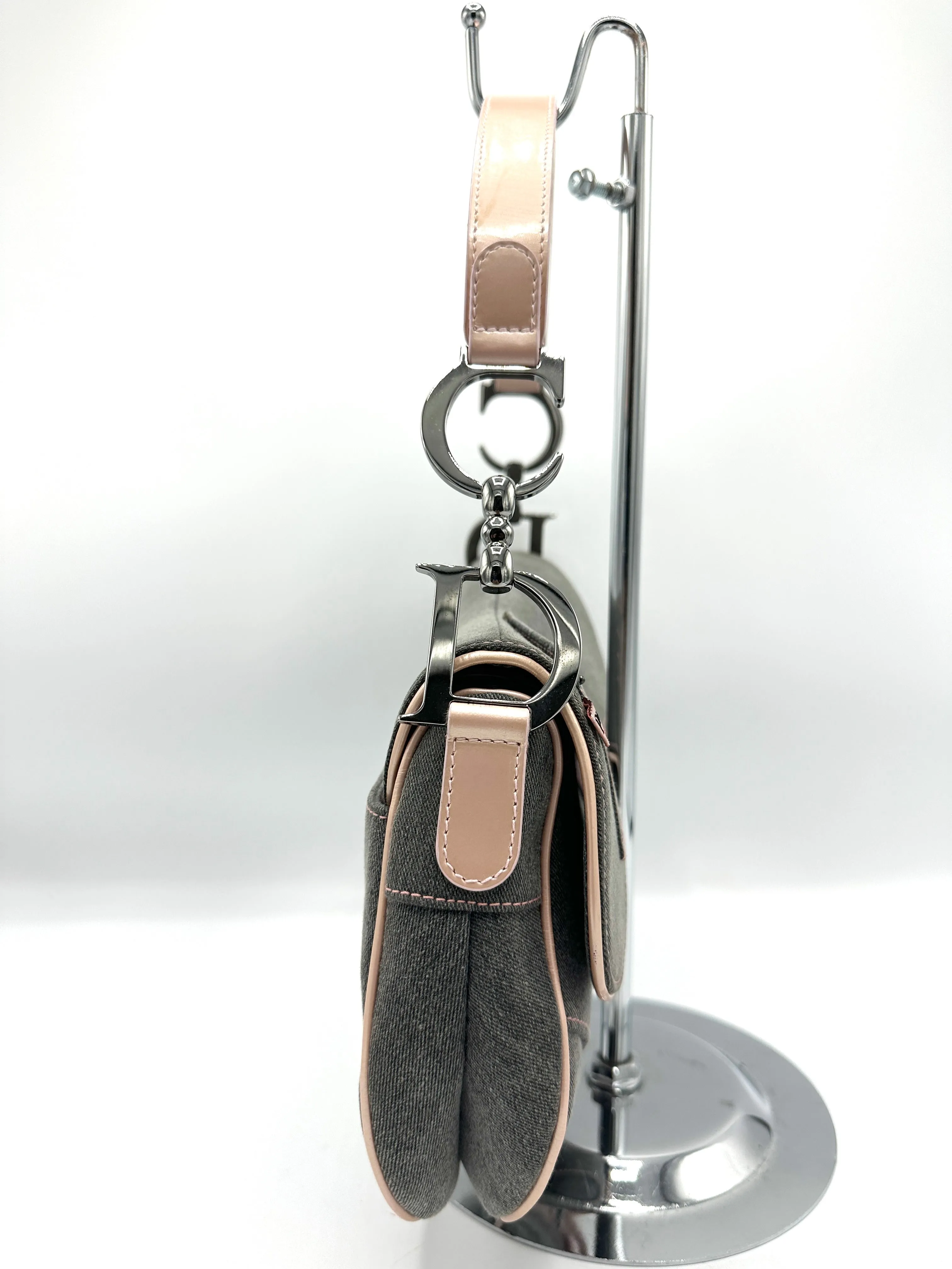 Christian  Denim Pink Leather Trimmed Saddle Bag