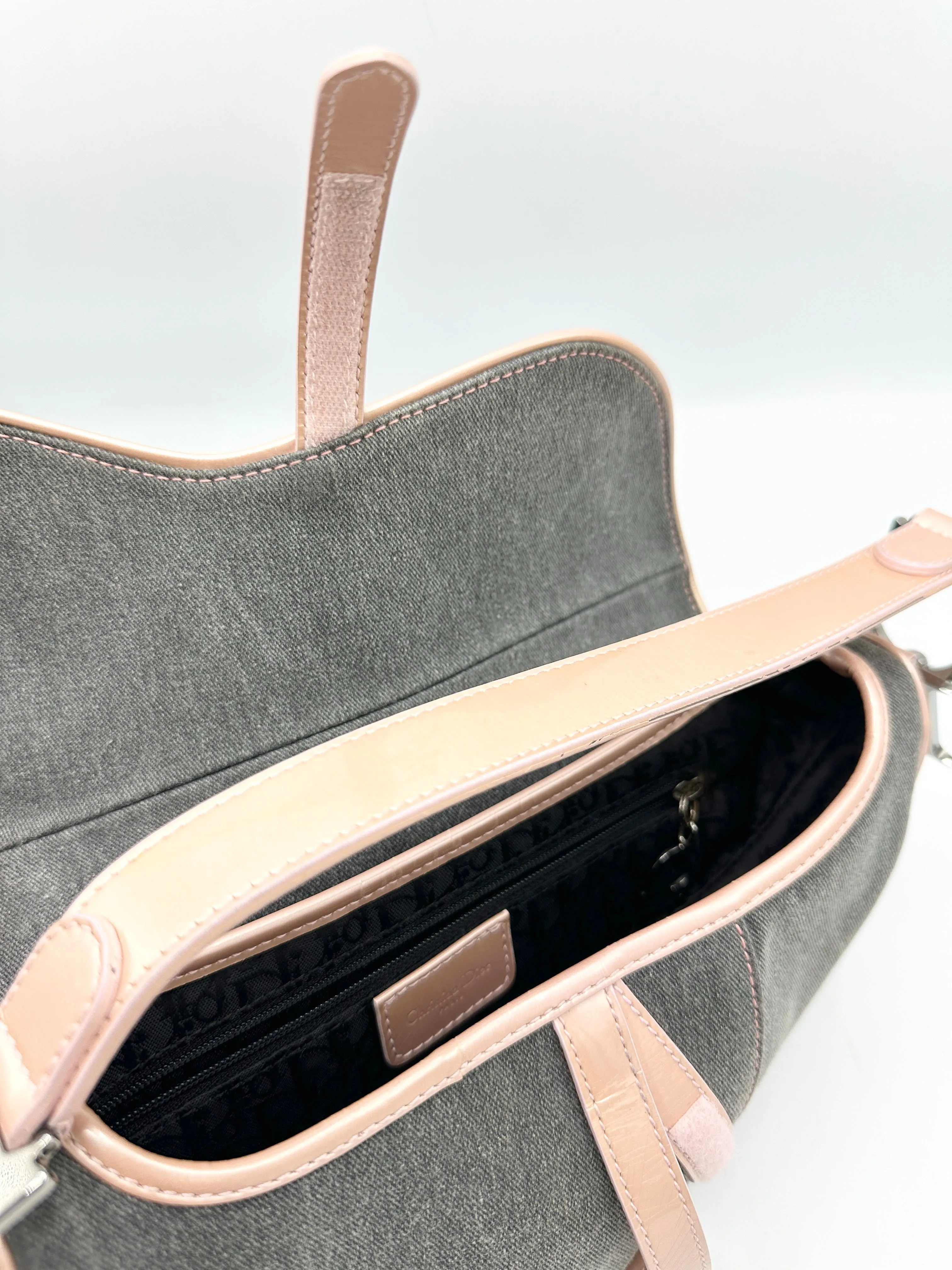 Christian  Denim Pink Leather Trimmed Saddle Bag