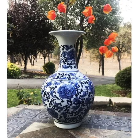 Classic Blue and White Porcelain Floral Decorative Vase