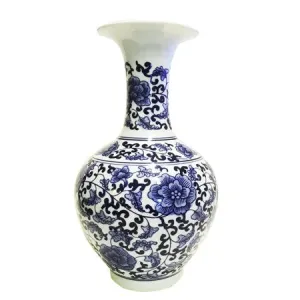 Classic Blue and White Porcelain Floral Decorative Vase