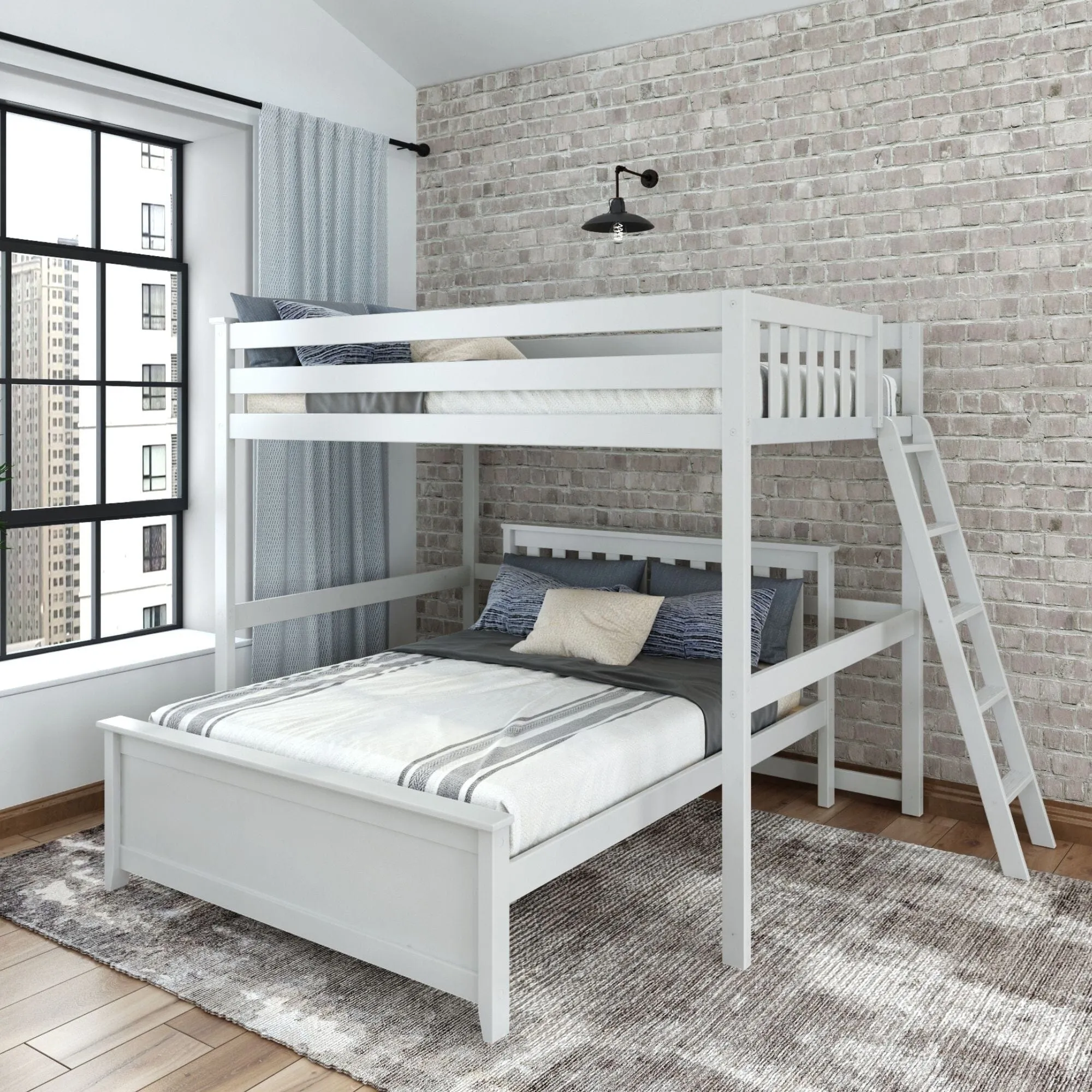 Classic Full/Full L-Shaped Bunk Bed   Ladder on End