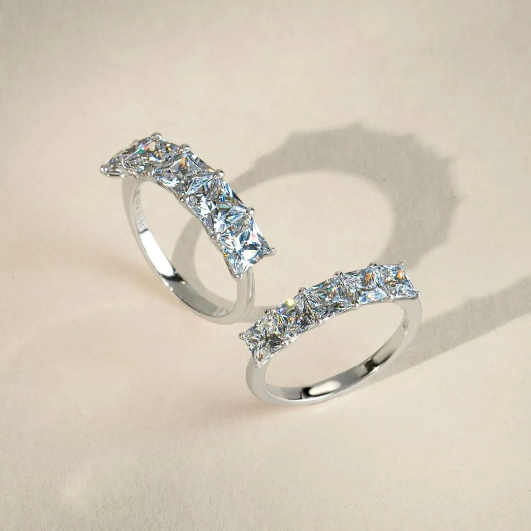 Classic Silver Rhodium Plated 5x5mm Princess Cut CZ Eternity Ring