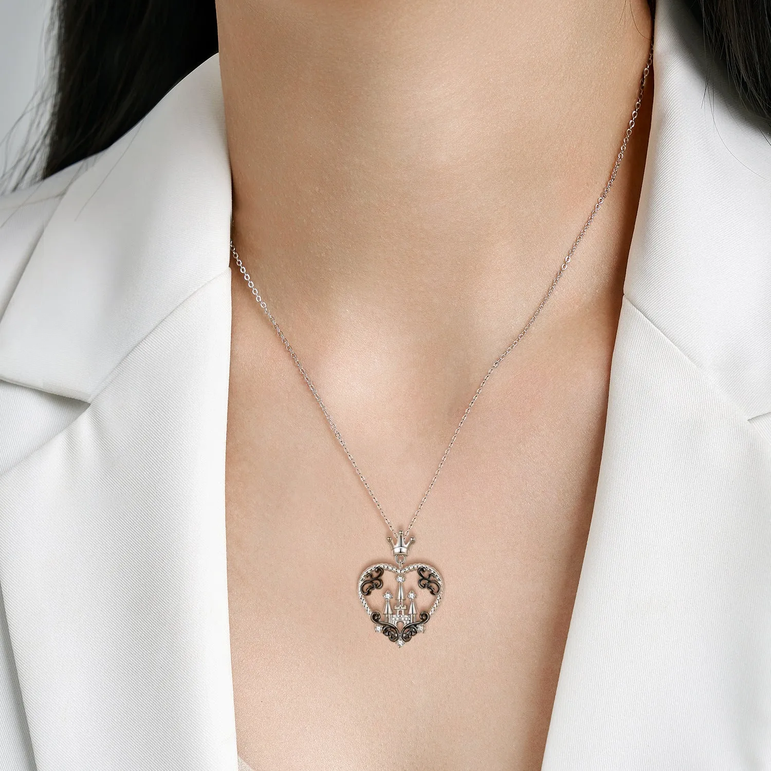 Crown Castle Heart Shape Silver Necklace