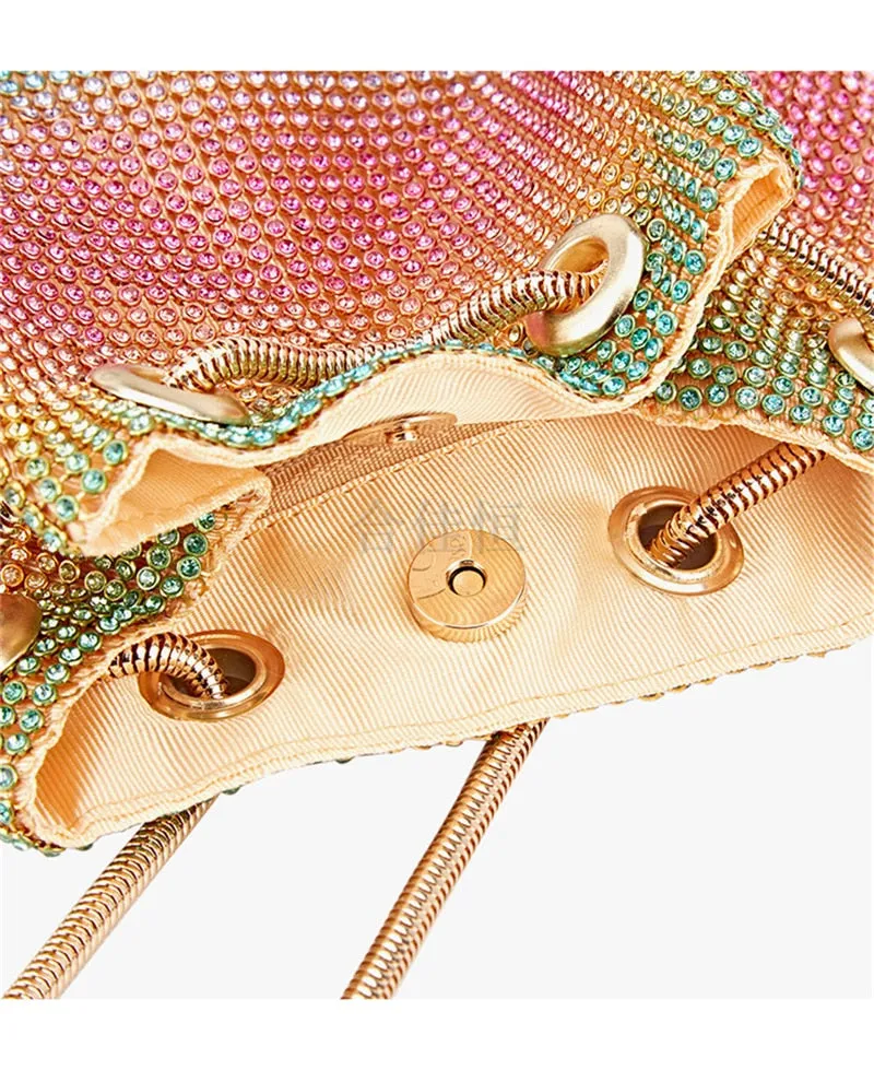 Crystal Bucket Bag for Women Multicolor Rhinestone Beaded Ladies Handbag Luxury Shoulder Bag
