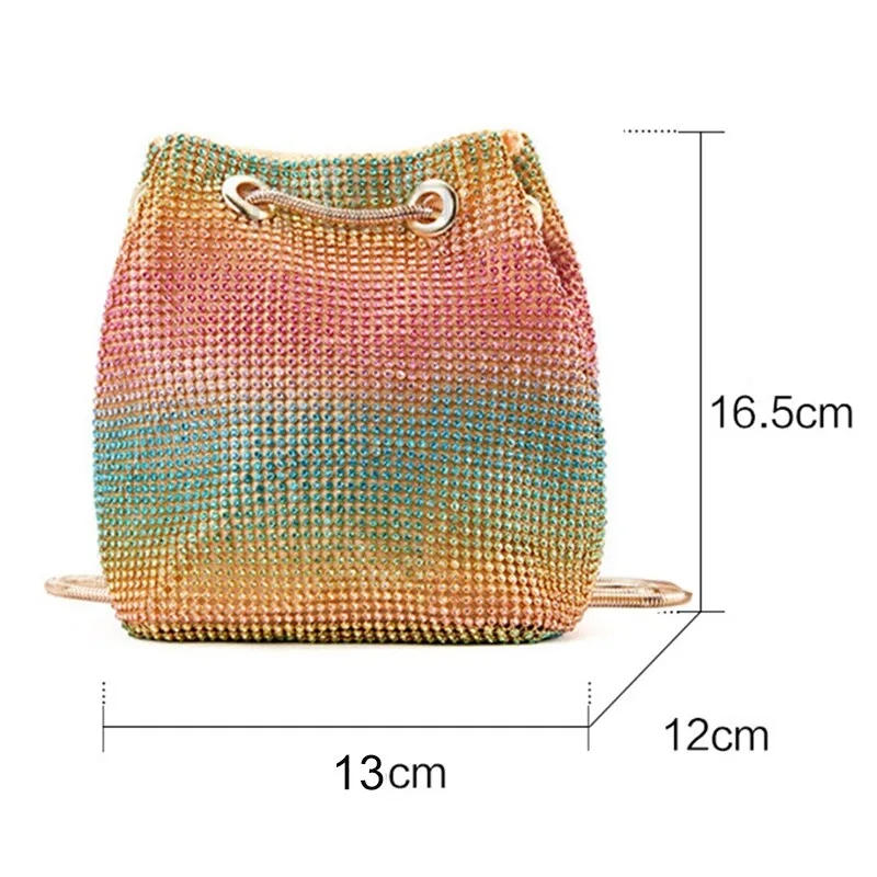 Crystal Bucket Bag for Women Multicolor Rhinestone Beaded Ladies Handbag Luxury Shoulder Bag