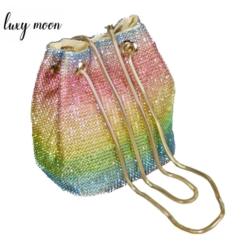 Crystal Bucket Bag for Women Multicolor Rhinestone Beaded Ladies Handbag Luxury Shoulder Bag