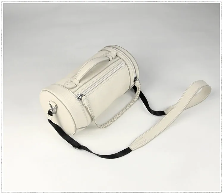 Cute Womens Orange Leather Bucket Shoulder Purse Barrel Crossbody Bag Purse for Ladies