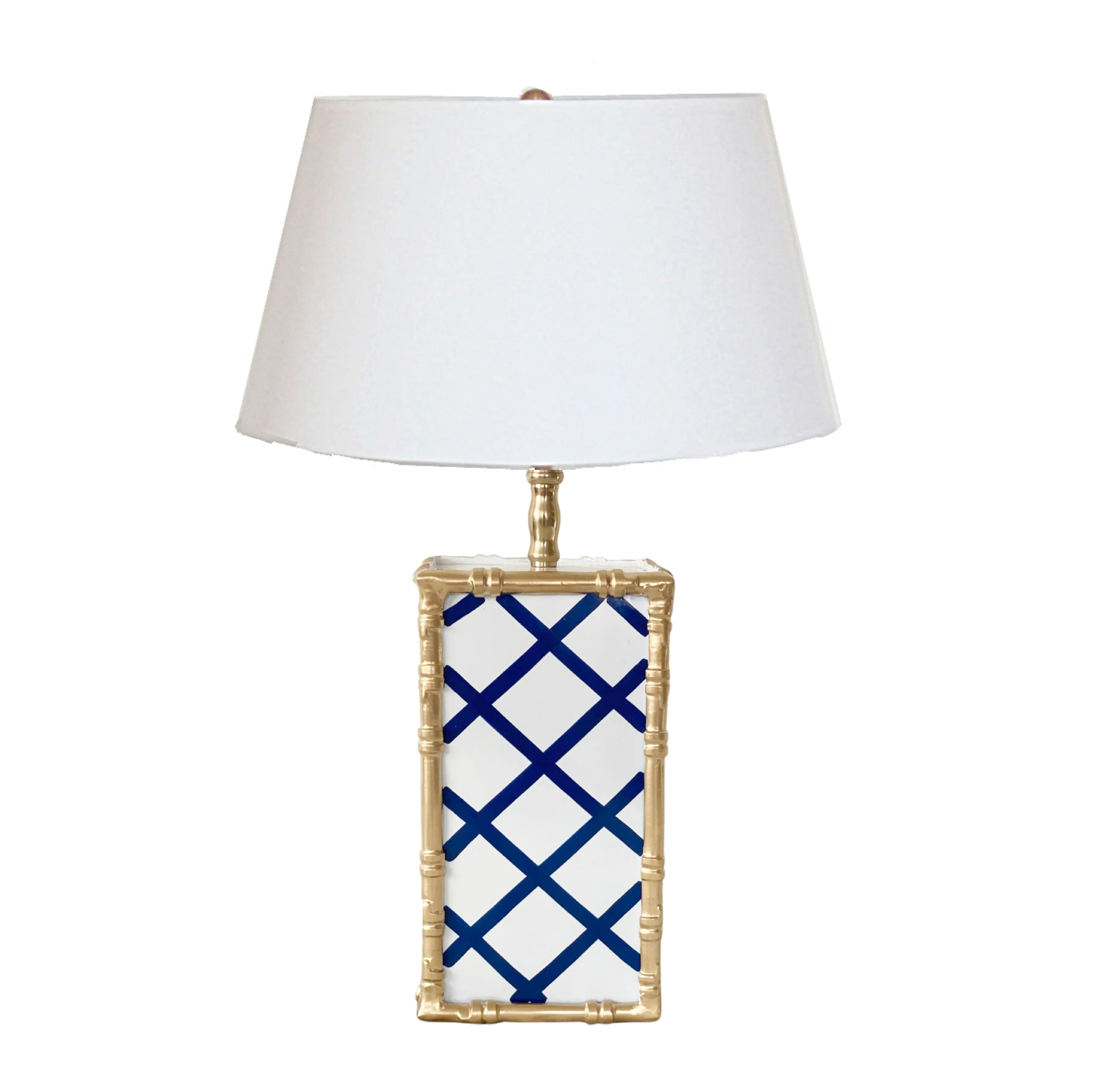 Dana Gibson Bamboo Lamp in Blue Lattice