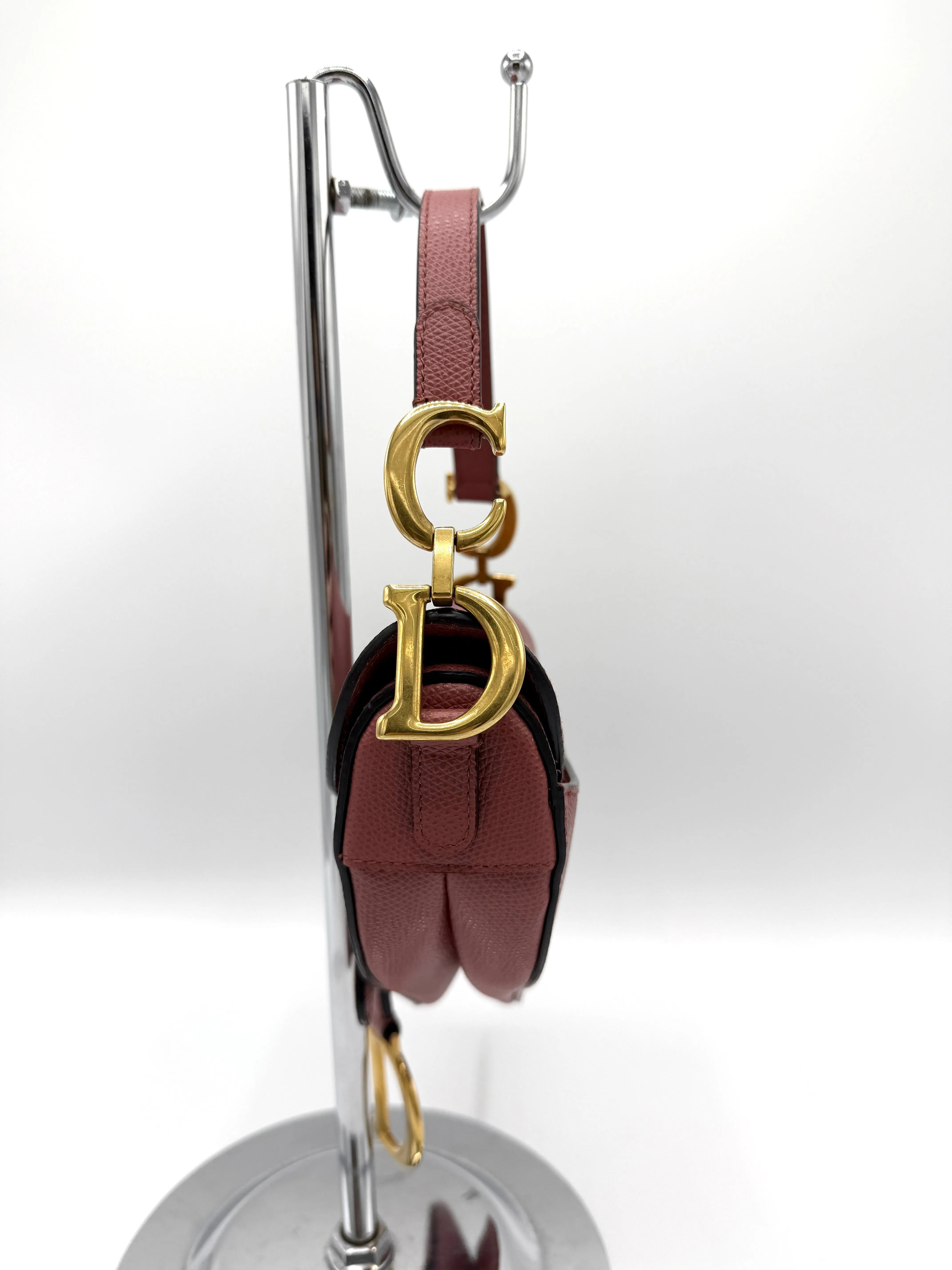 Dior Old Rose Grained Leather GHW Mini Saddle Bag