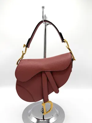 Dior Old Rose Grained Leather GHW Mini Saddle Bag