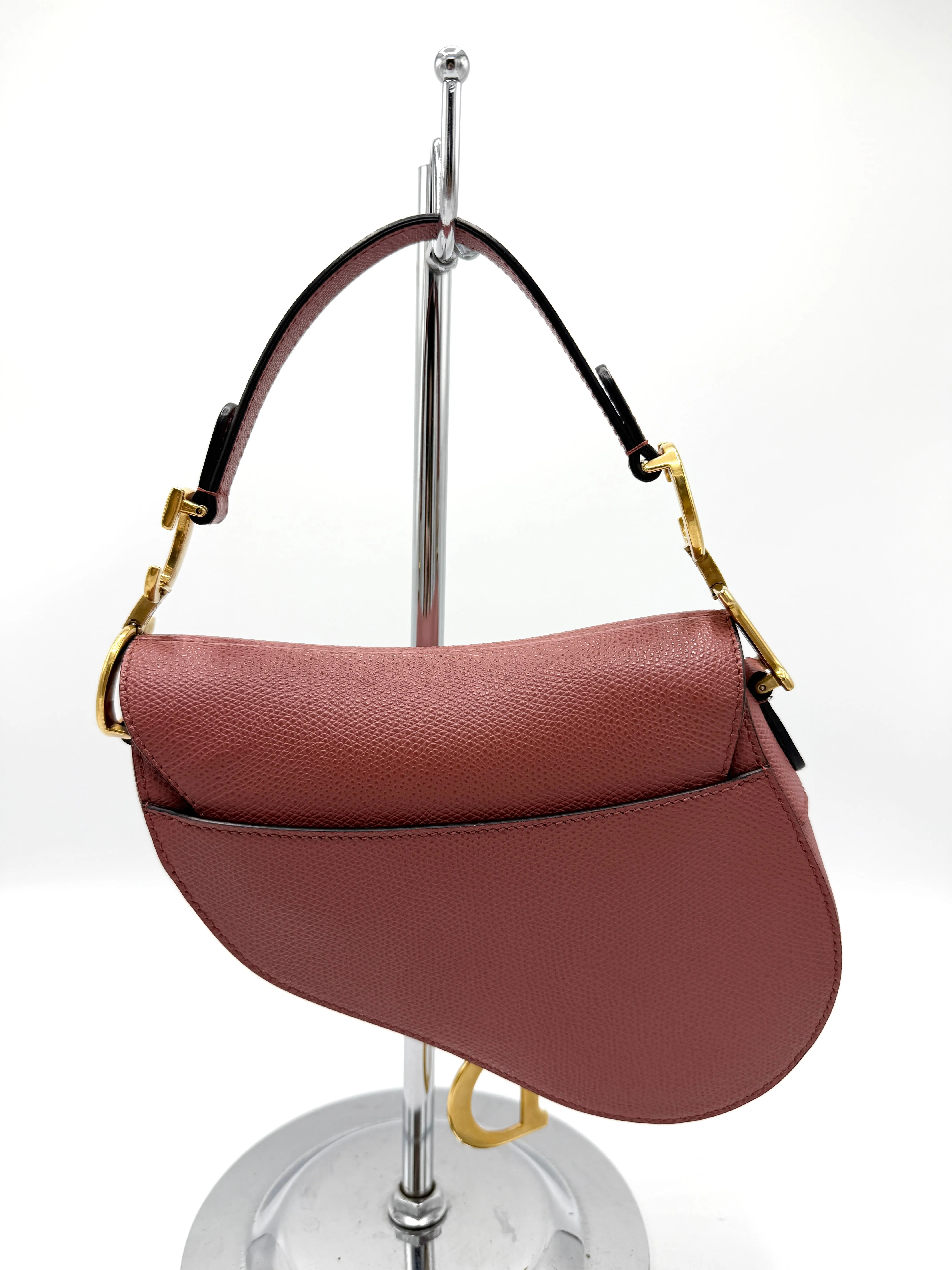 Dior Old Rose Grained Leather GHW Mini Saddle Bag