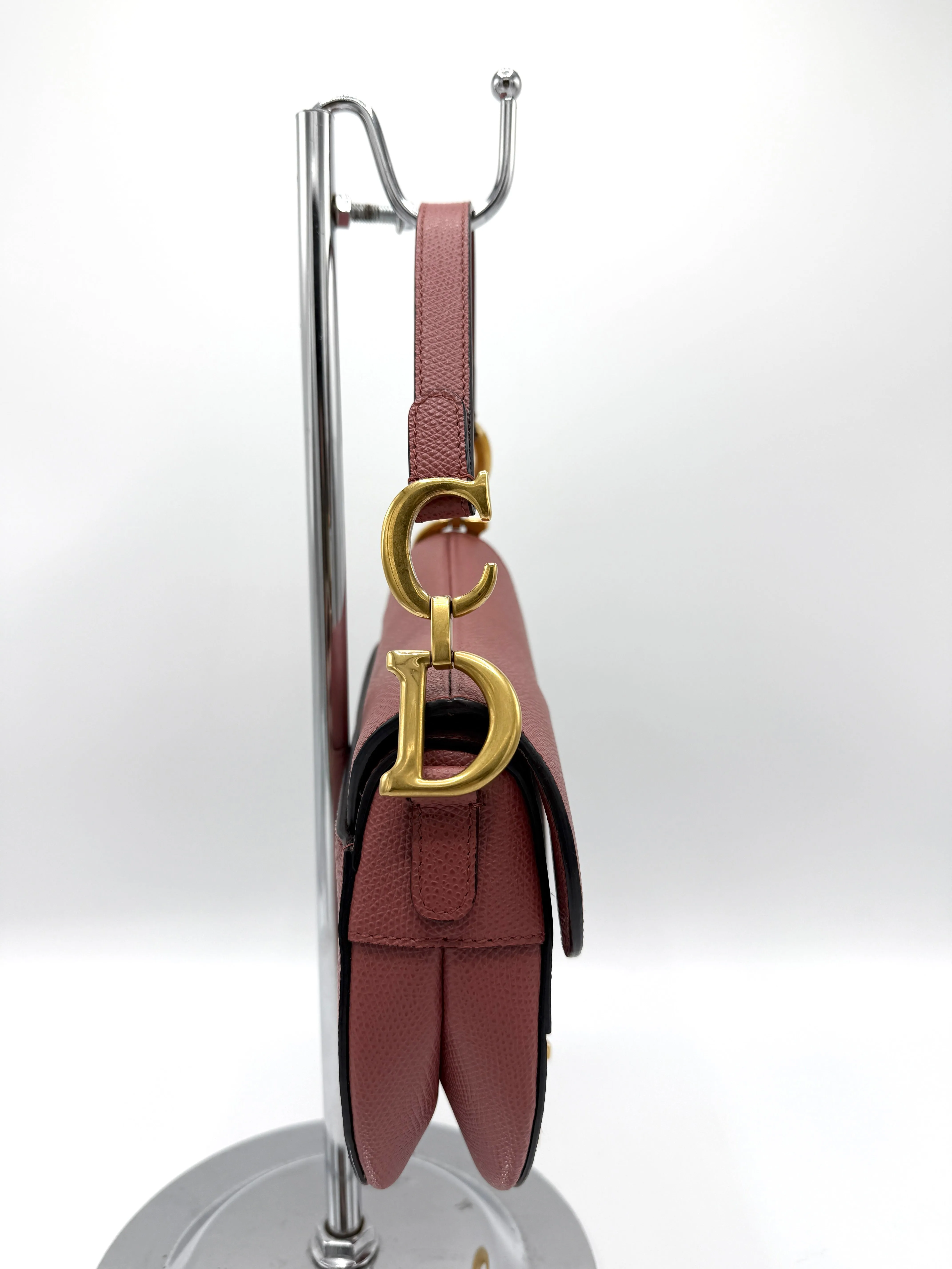 Dior Old Rose Grained Leather GHW Mini Saddle Bag