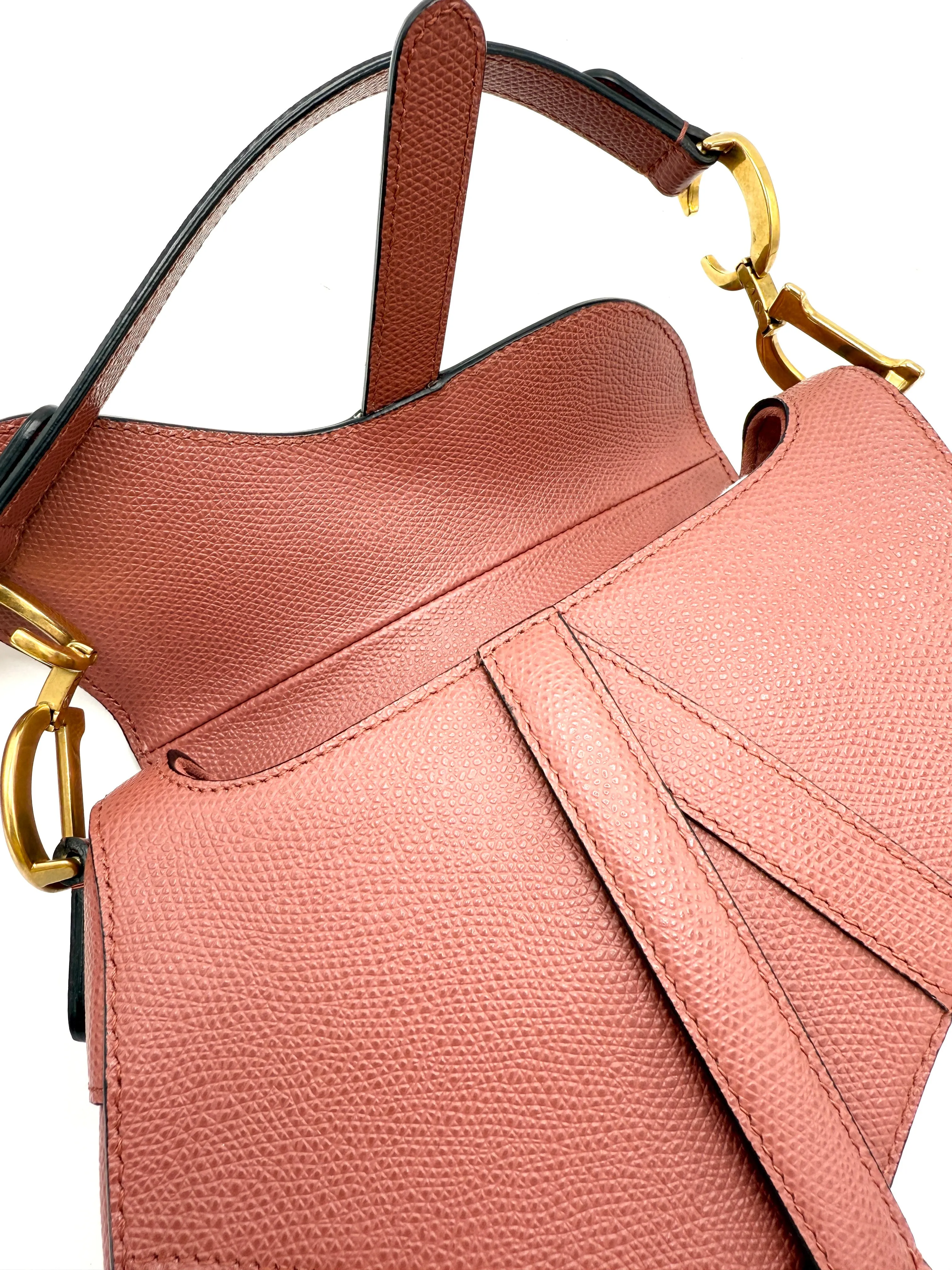 Dior Old Rose Grained Leather GHW Mini Saddle Bag