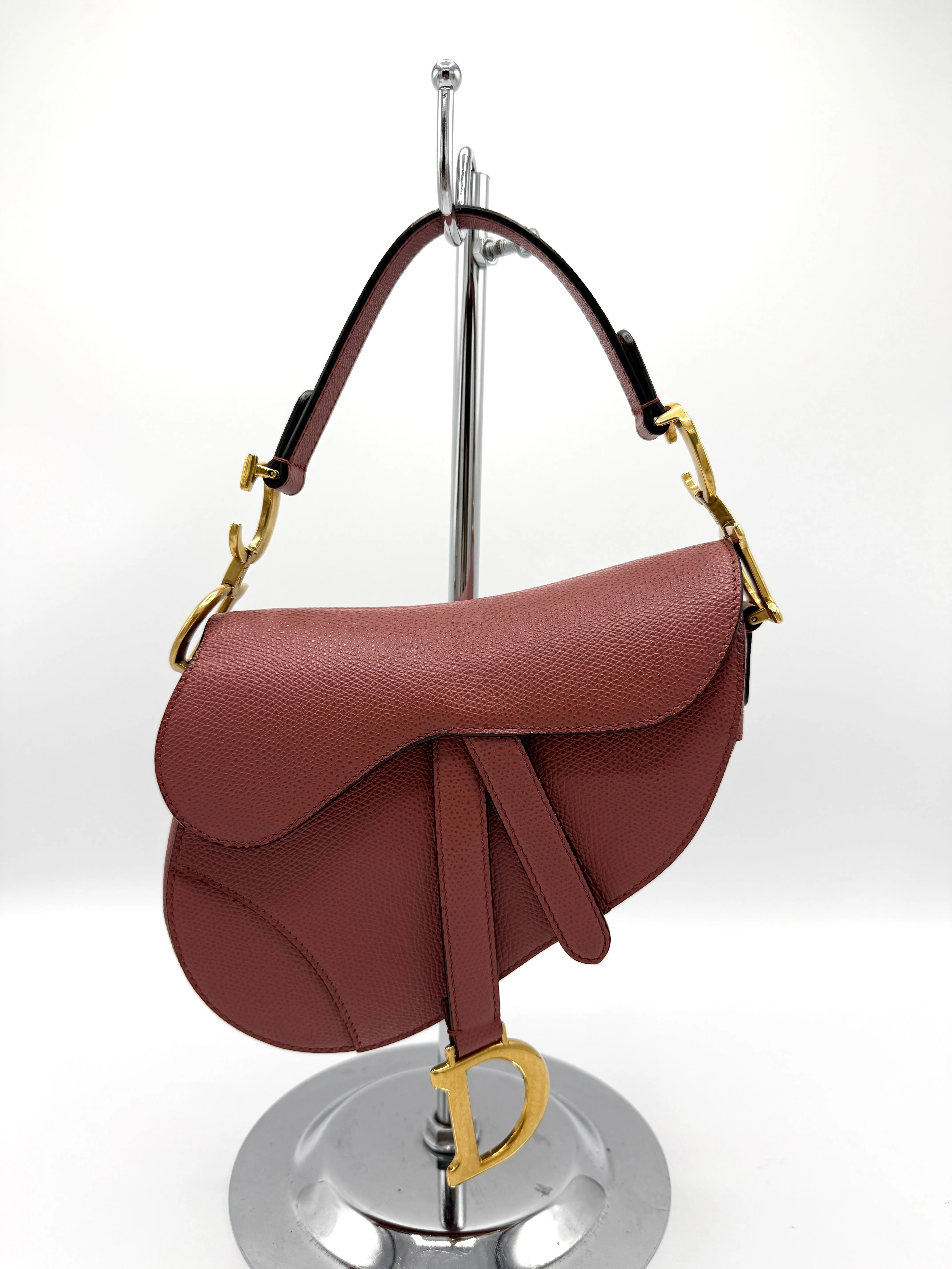 Dior Old Rose Grained Leather GHW Mini Saddle Bag