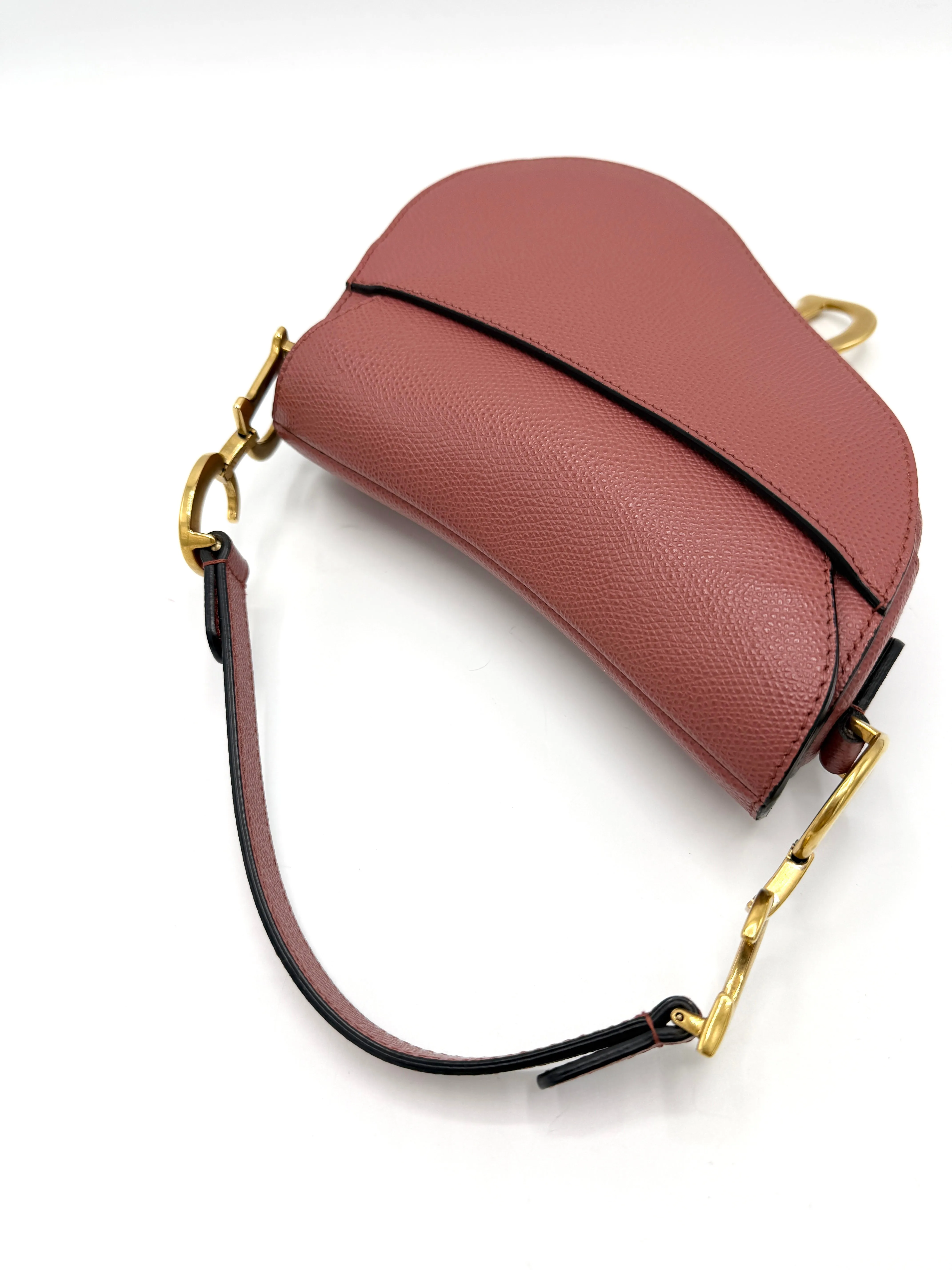 Dior Old Rose Grained Leather GHW Mini Saddle Bag