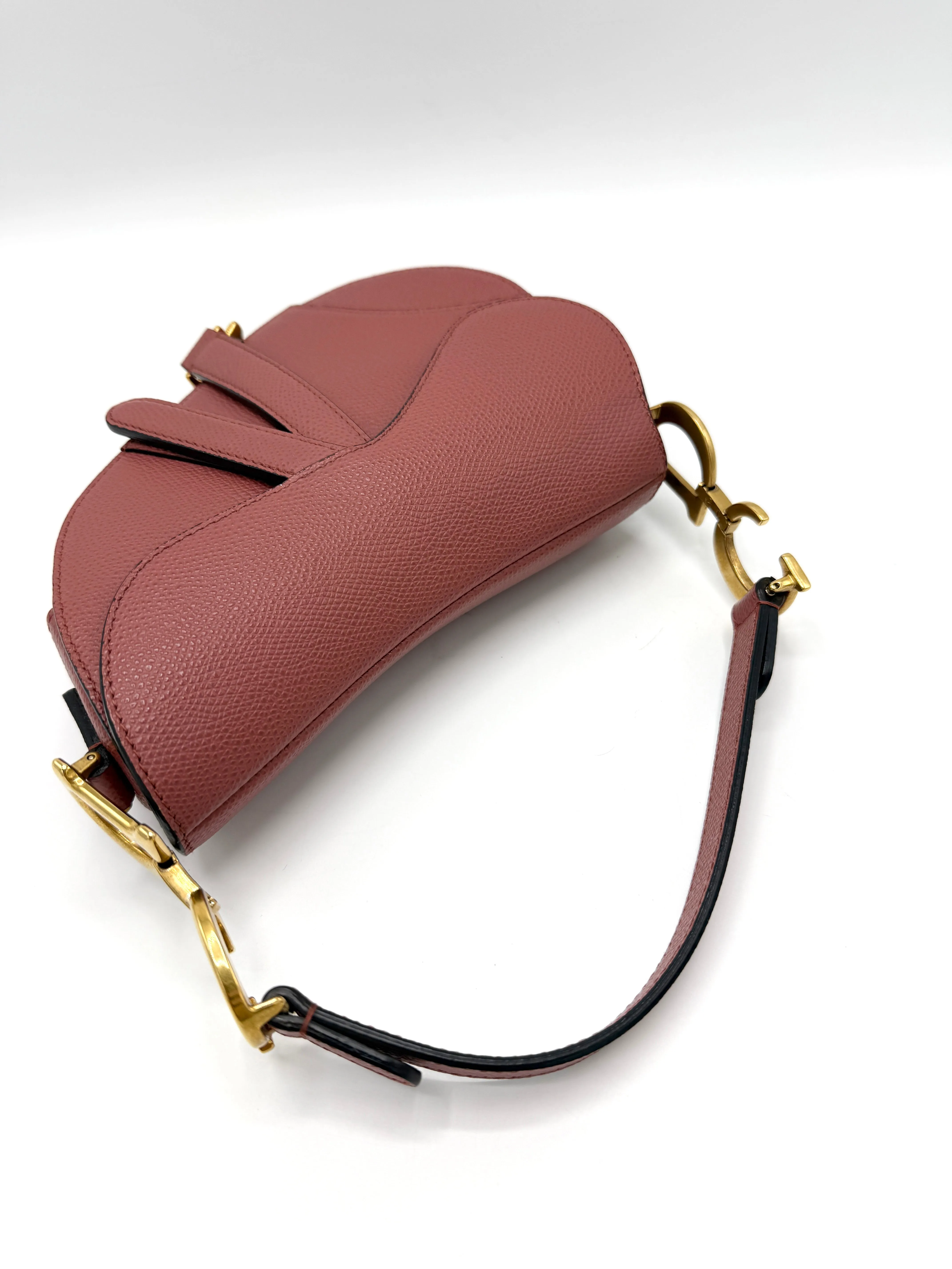 Dior Old Rose Grained Leather GHW Mini Saddle Bag