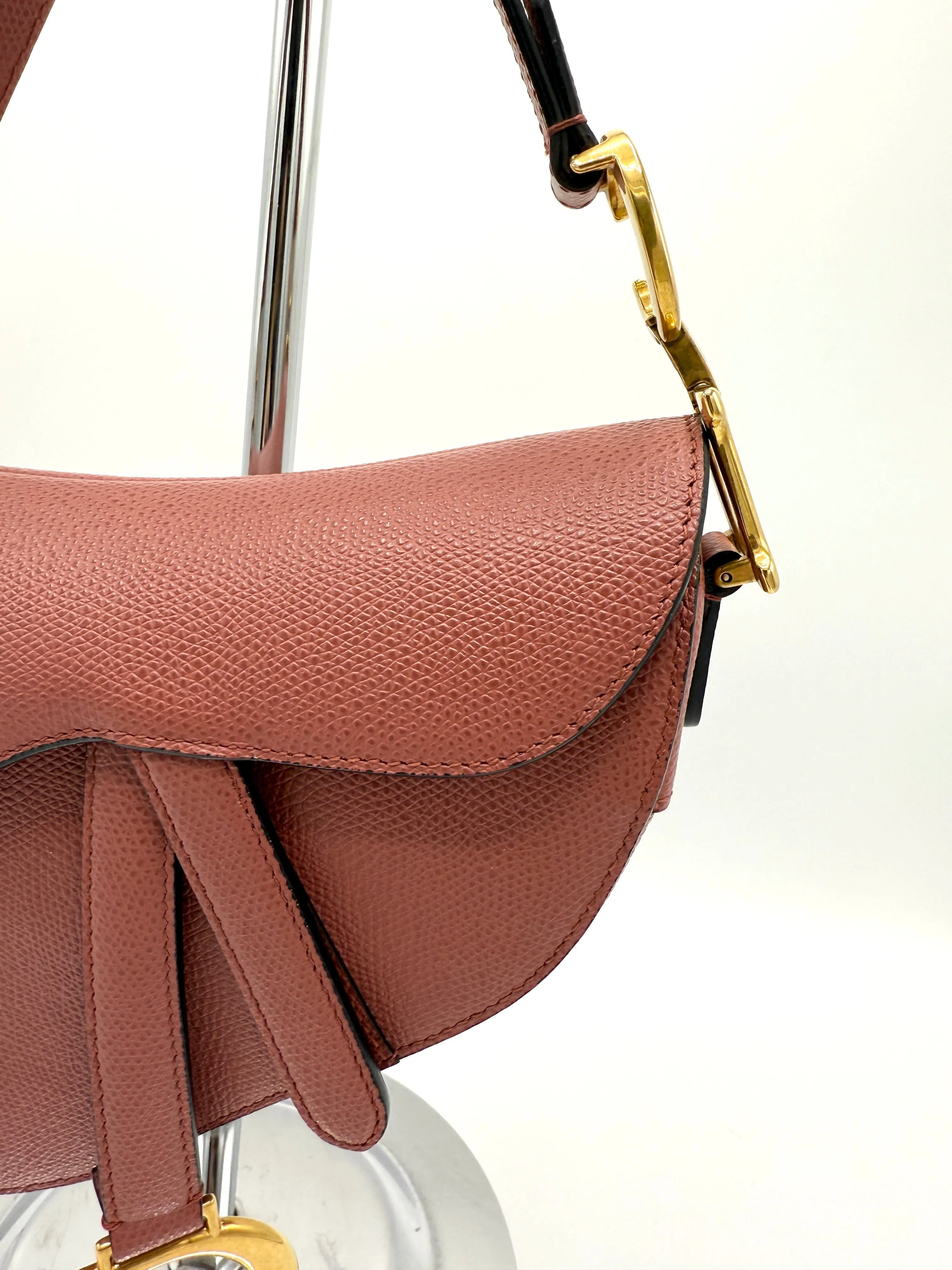 Dior Old Rose Grained Leather GHW Mini Saddle Bag