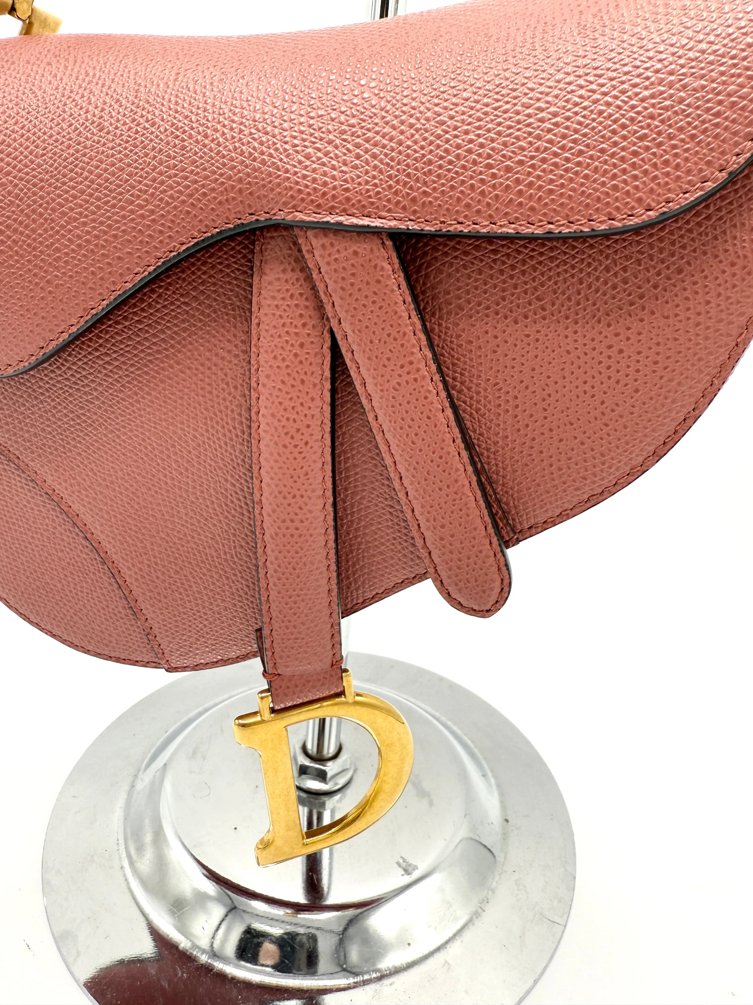 Dior Old Rose Grained Leather GHW Mini Saddle Bag