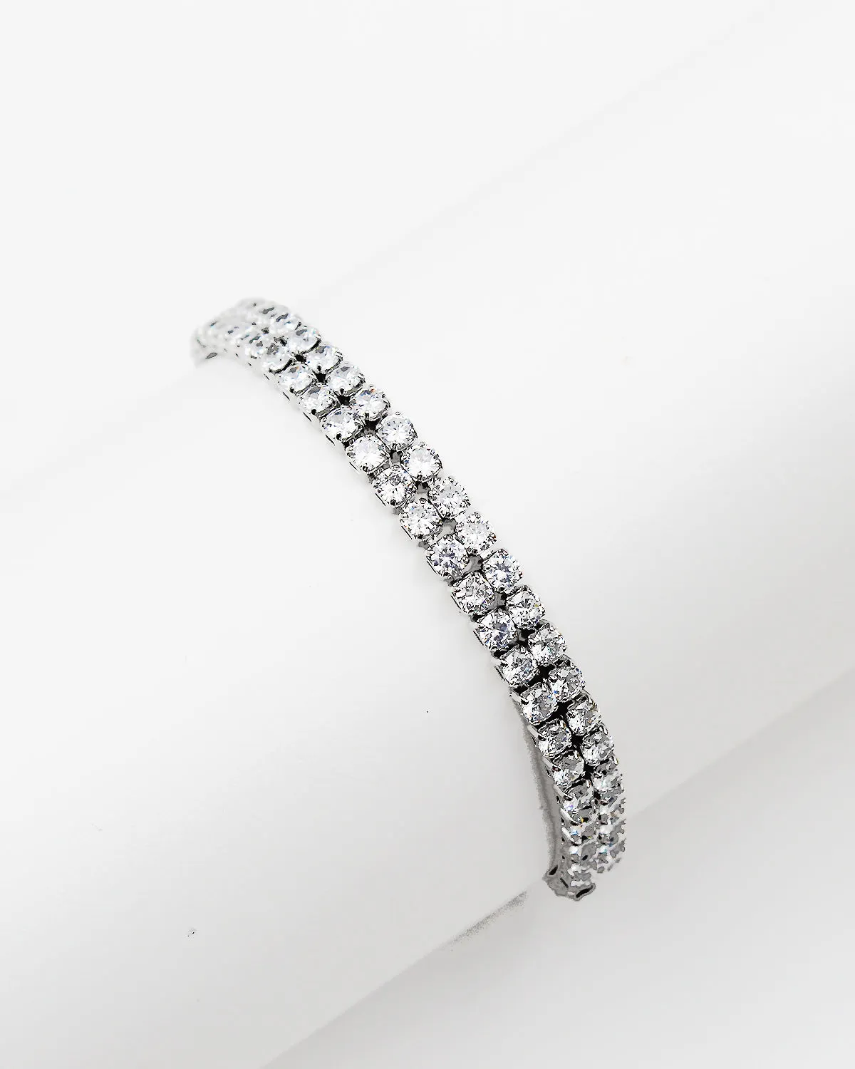 Double Decked Round Cut CZ Tennis Bracelet
