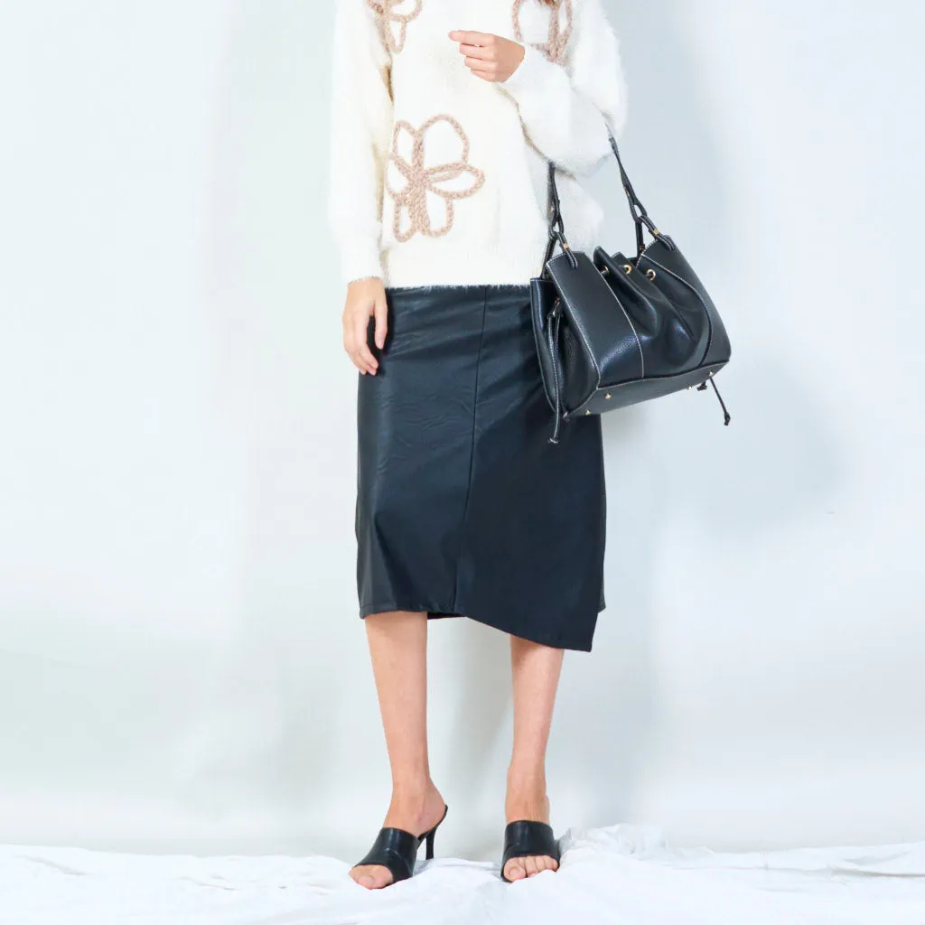 Drawstring bucket bag with leather finish wholesale
