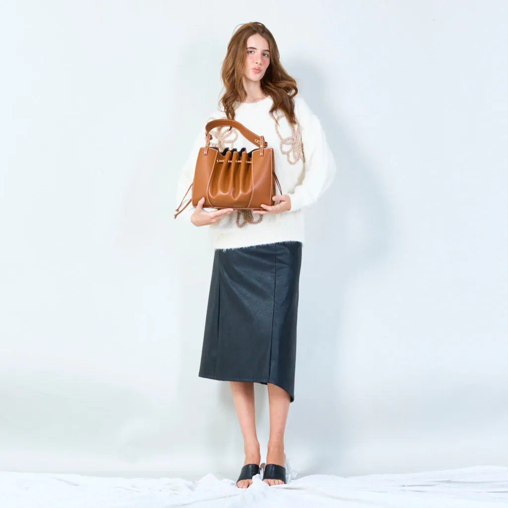 Drawstring bucket bag with leather finish wholesale