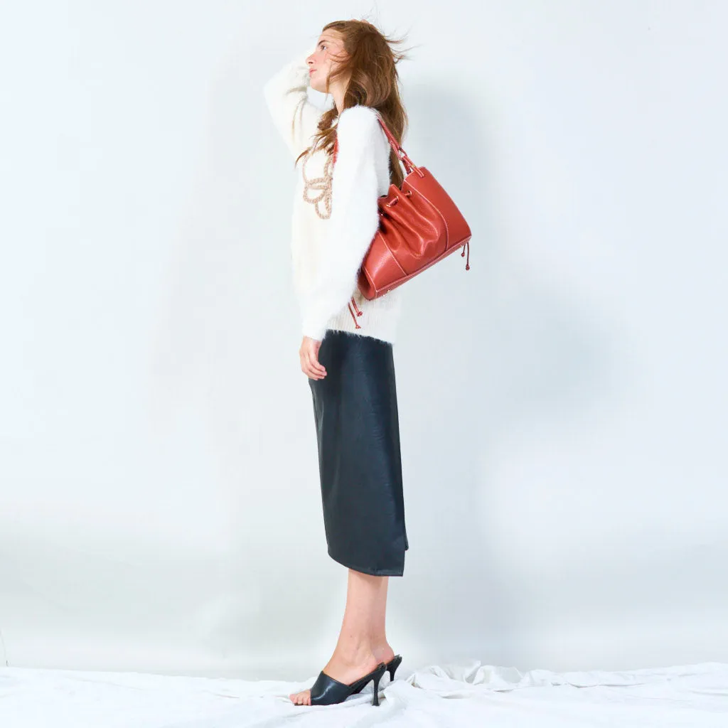 Drawstring bucket bag with leather finish wholesale