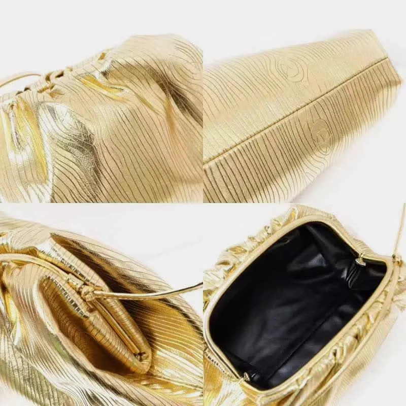 Dumpling Clutch Crossbody Bag Cloud Sparkly Metallic Purse for Women