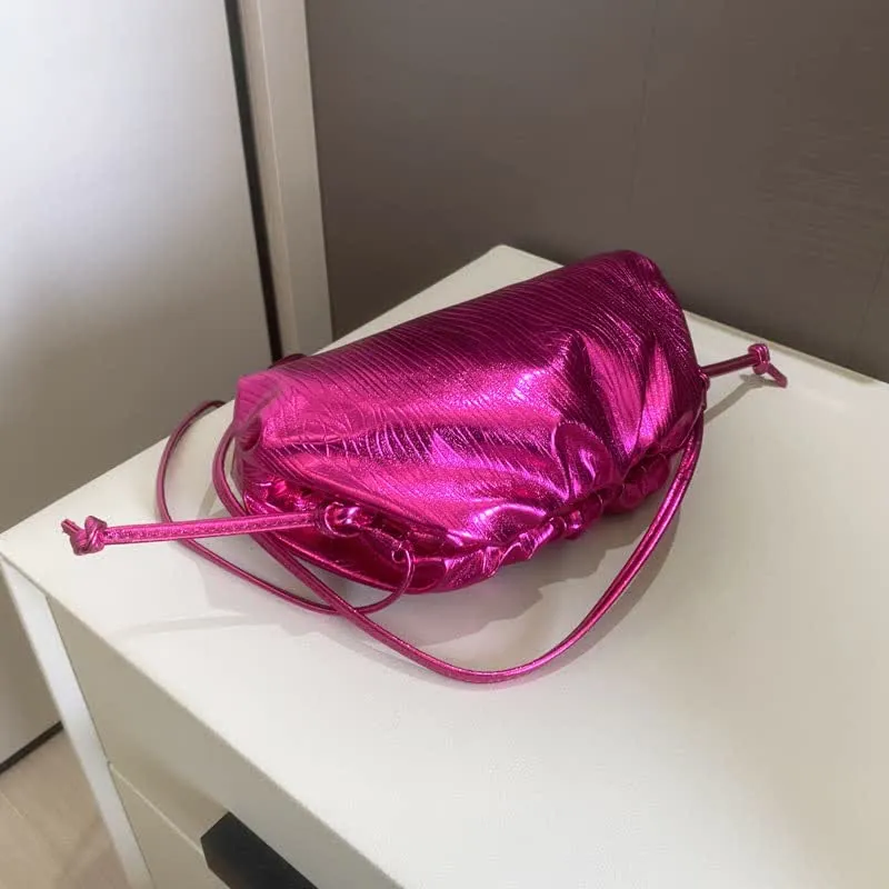 Dumpling Clutch Crossbody Bag Cloud Sparkly Metallic Purse for Women