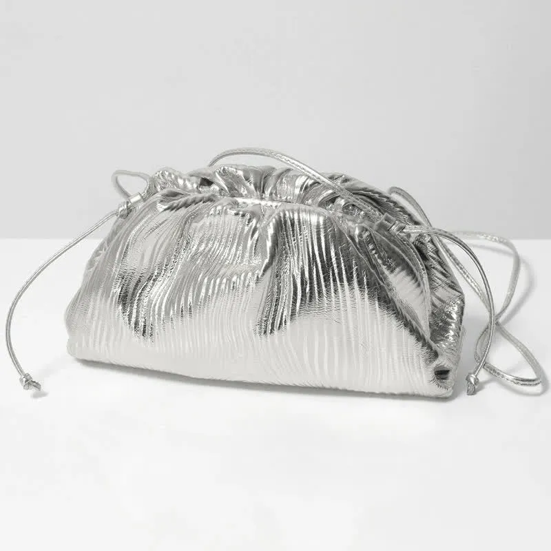 Dumpling Clutch Crossbody Bag Cloud Sparkly Metallic Purse for Women