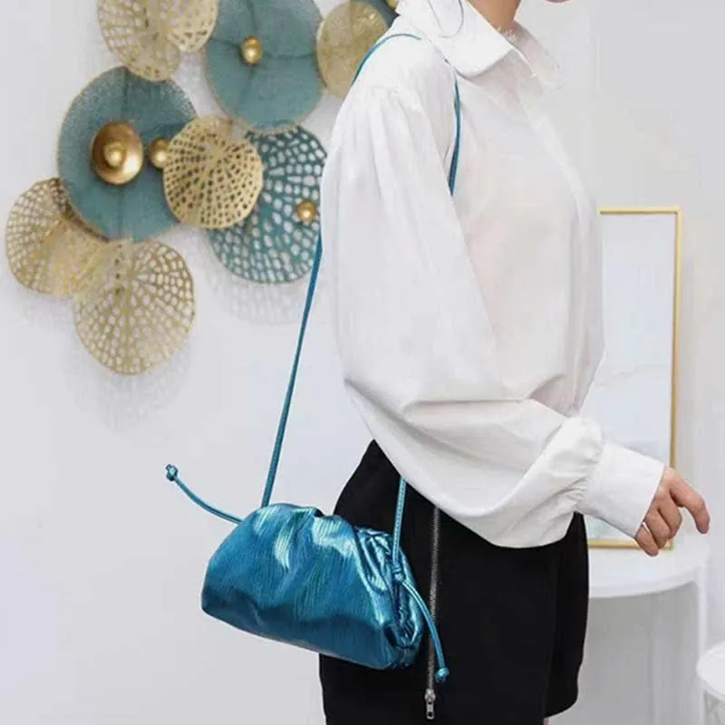 Dumpling Clutch Crossbody Bag Cloud Sparkly Metallic Purse for Women