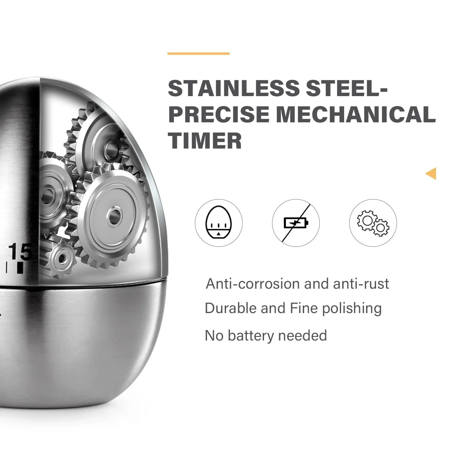 ELEGANT Kitchen Timer Egg Shaped Stainless Steel Cooking Timer Mechanical Rotating
