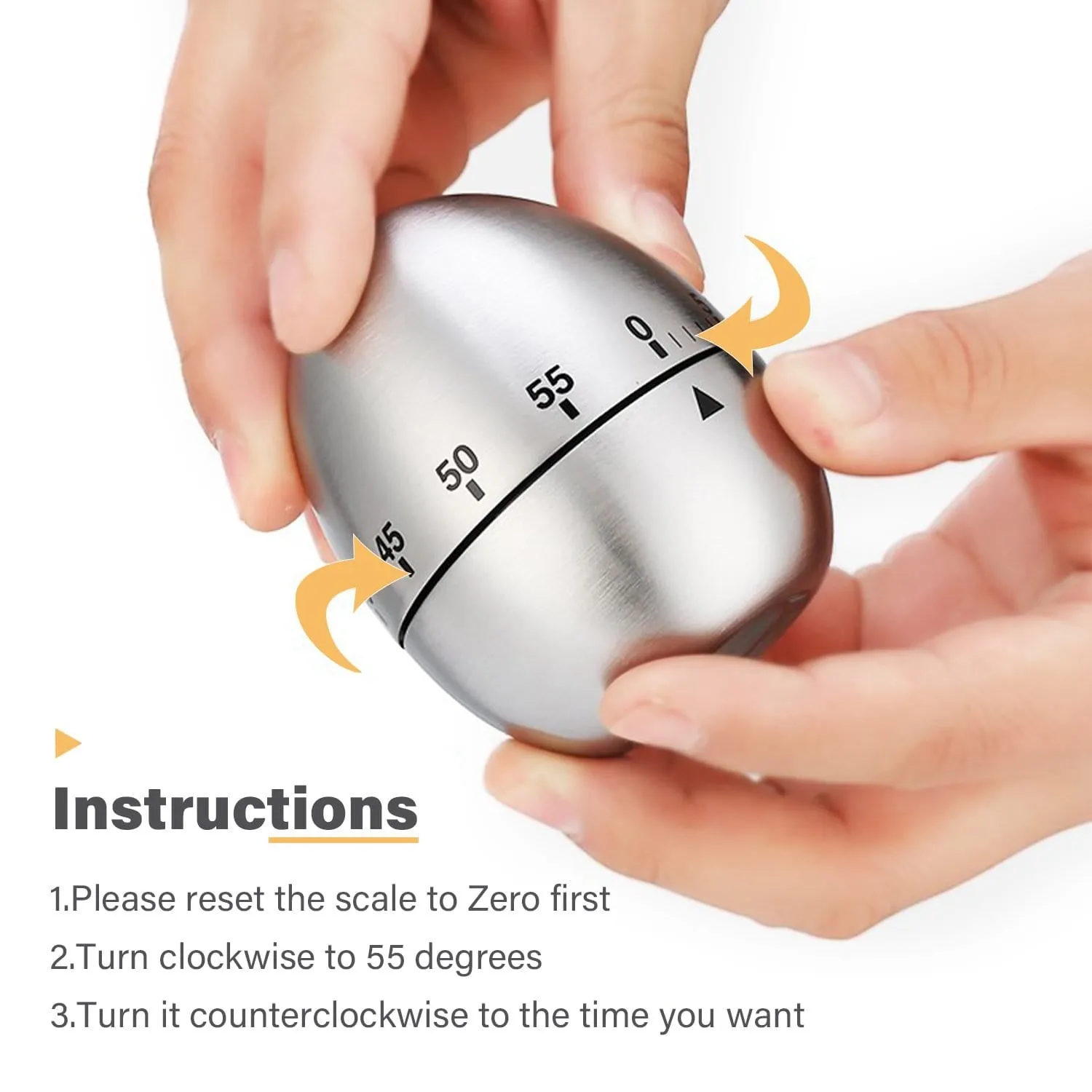 ELEGANT Kitchen Timer Egg Shaped Stainless Steel Cooking Timer Mechanical Rotating
