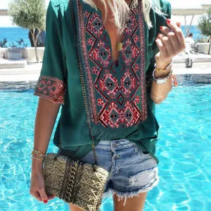 Ethnic Print Boho Blouse