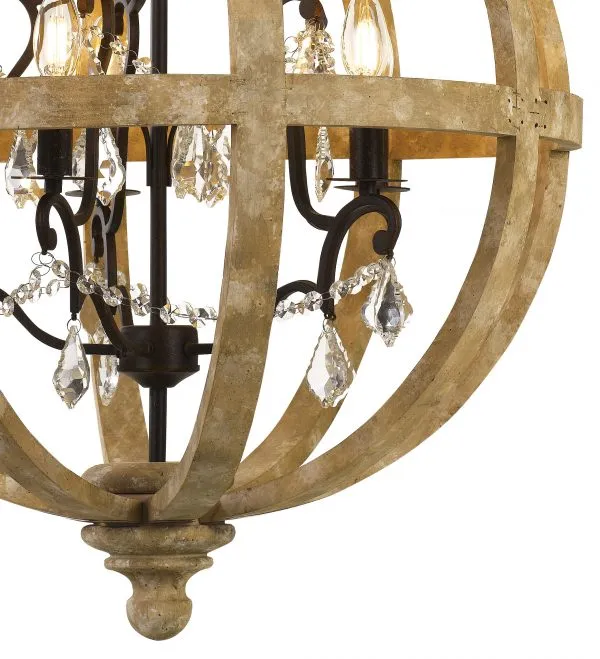 Florin 5 Light Wood and Iron Industrial Pendant Chandelier