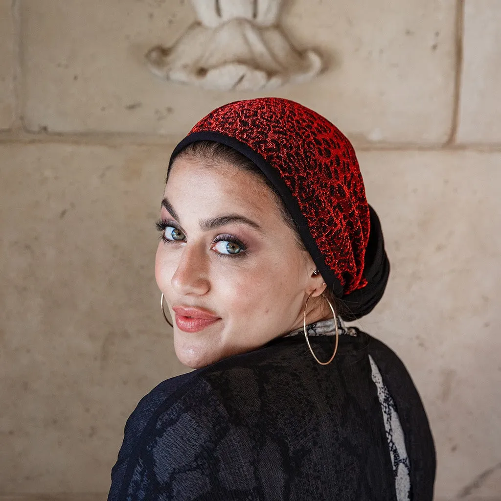Glimmering Red Leopard Turban