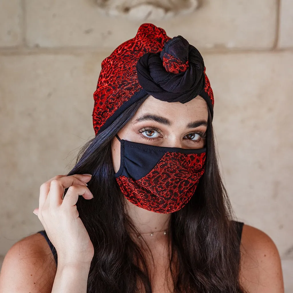 Glimmering Red Leopard Turban