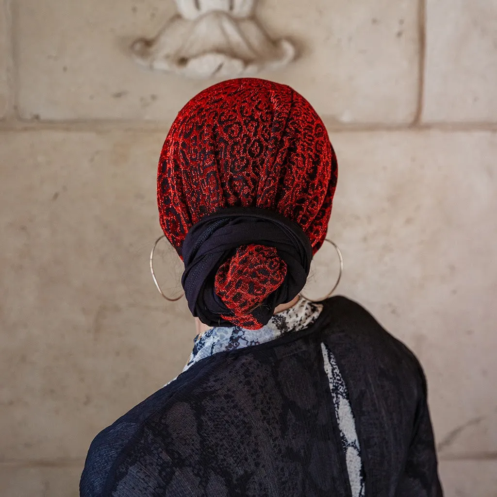 Glimmering Red Leopard Turban