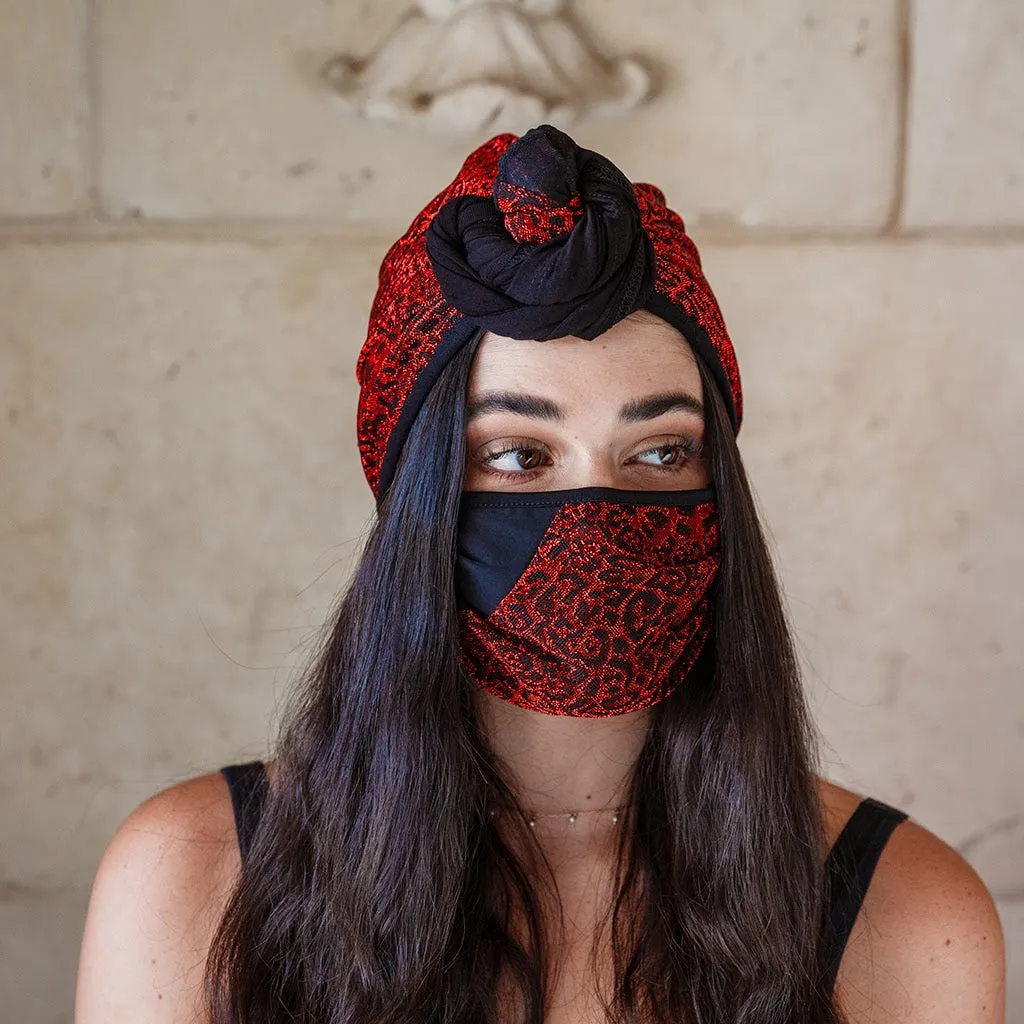 Glimmering Red Leopard Turban