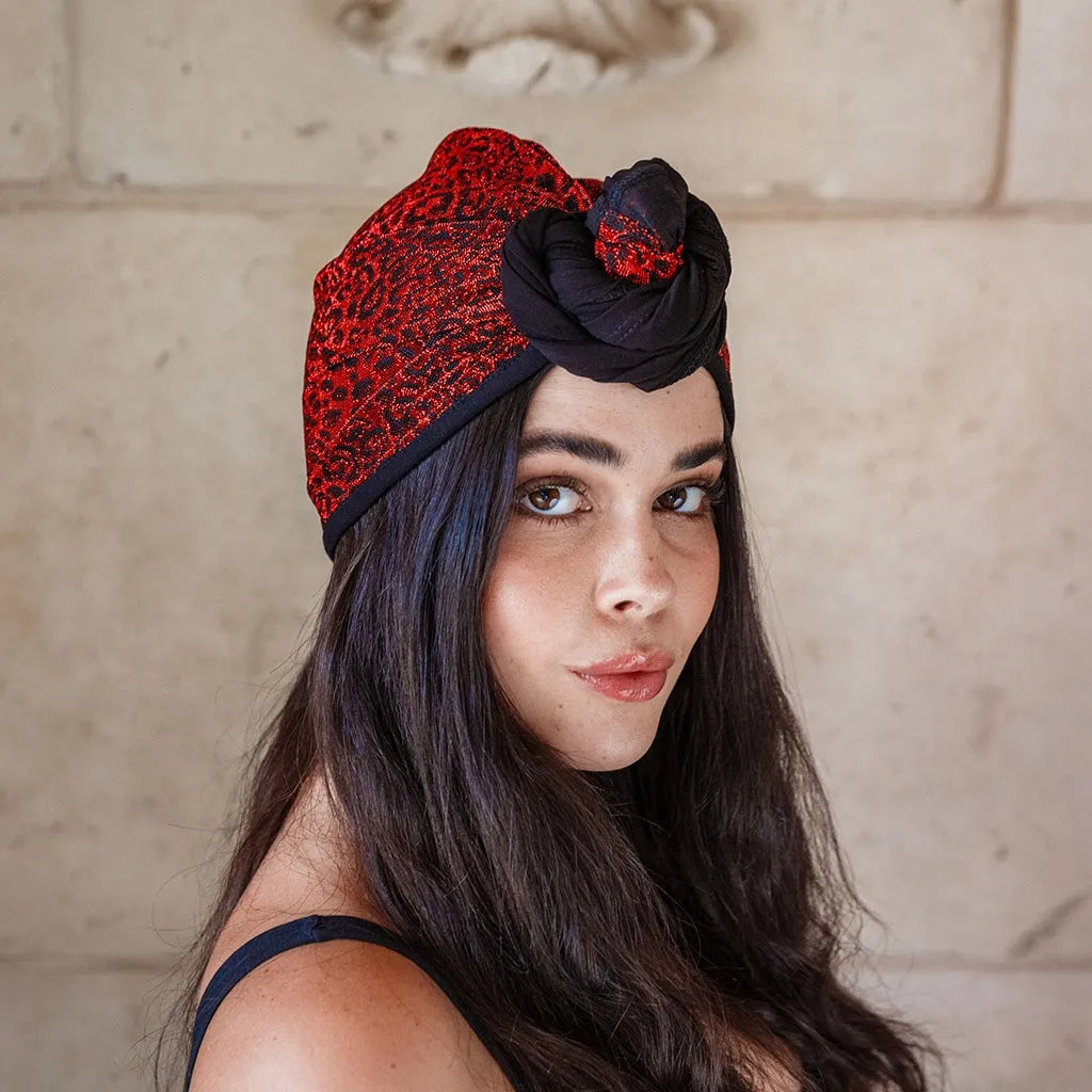 Glimmering Red Leopard Turban
