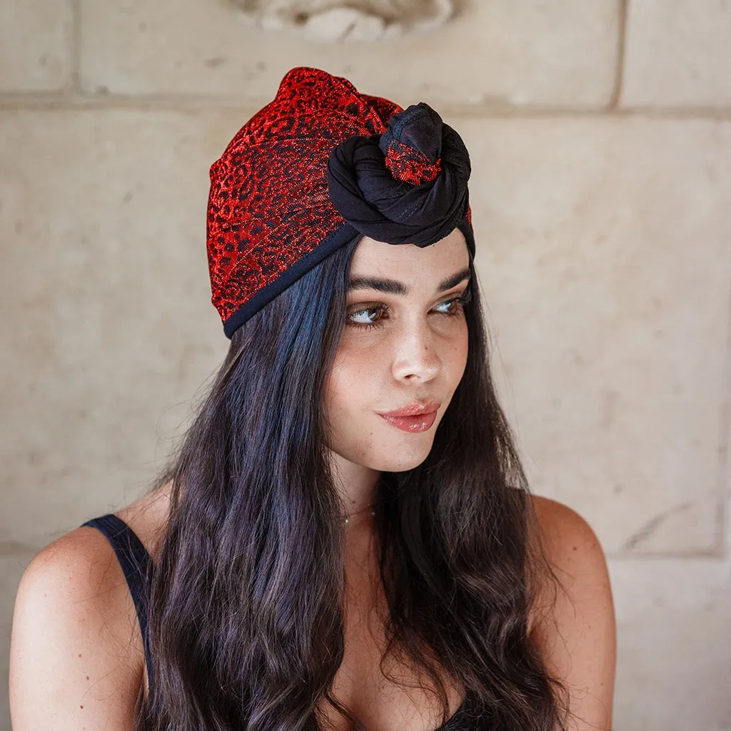 Glimmering Red Leopard Turban