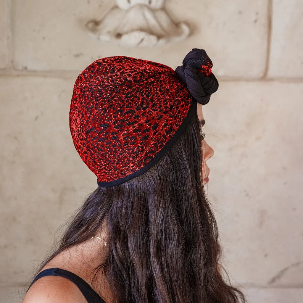 Glimmering Red Leopard Turban
