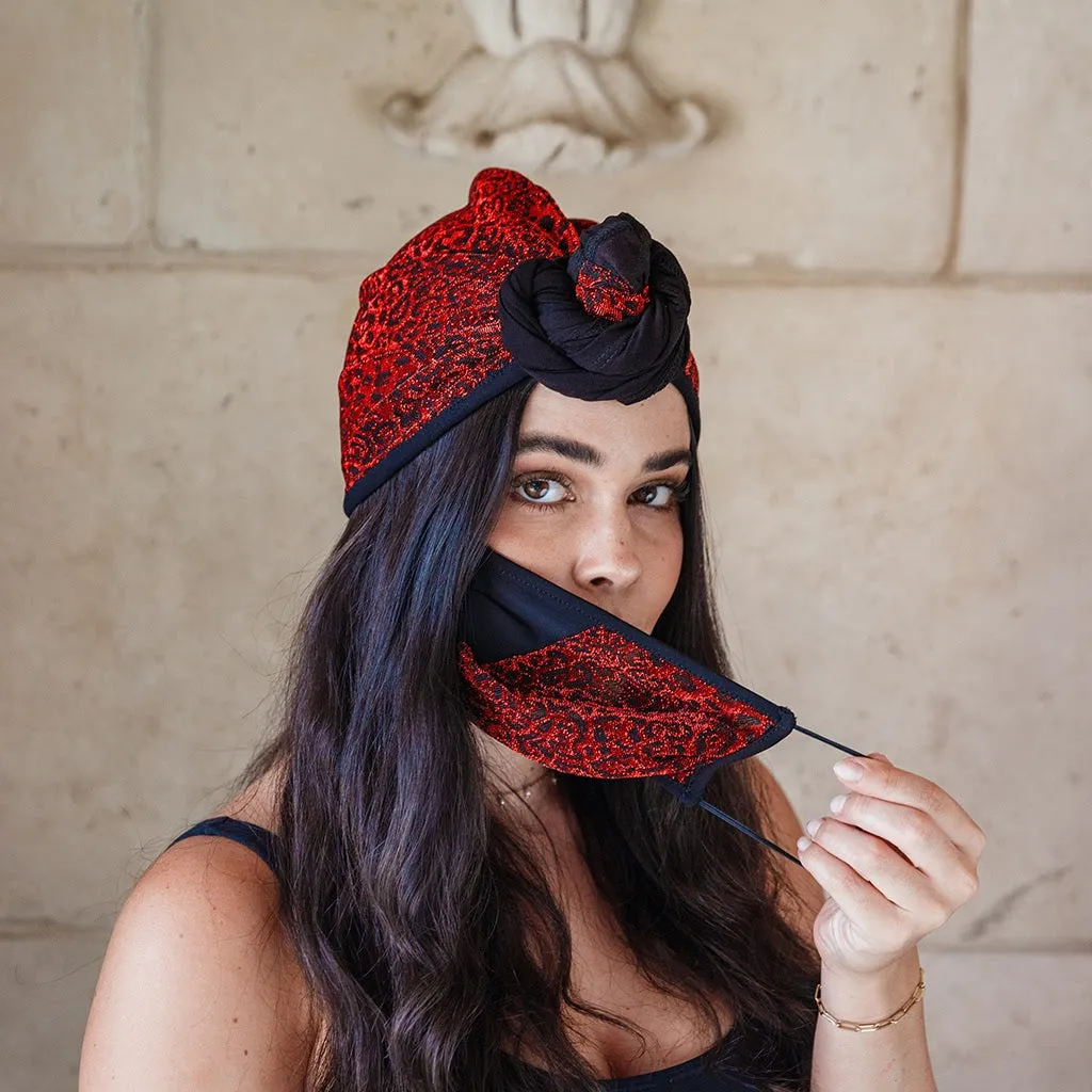Glimmering Red Leopard Turban