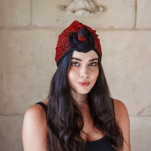 Glimmering Red Leopard Turban