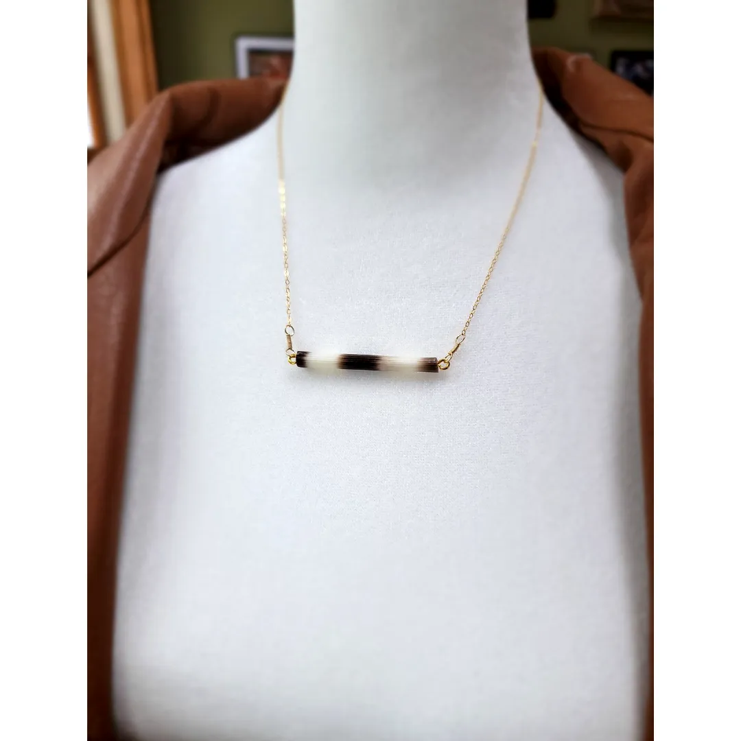 Gold Porcupine Quill Bar Necklace